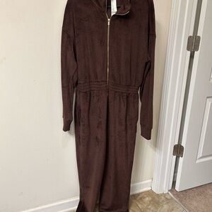 Fabletics Brown Zip Front Lounge Jumpsuit Size Large